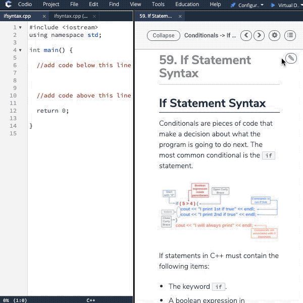 A peek inside Codio's Intro to C++ Course