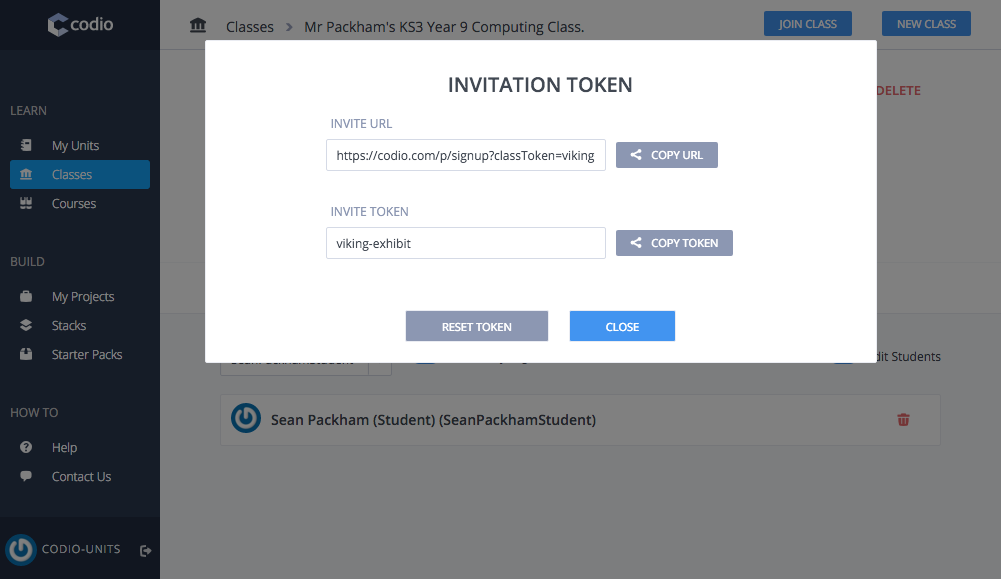 Invite non Codio with invitation token