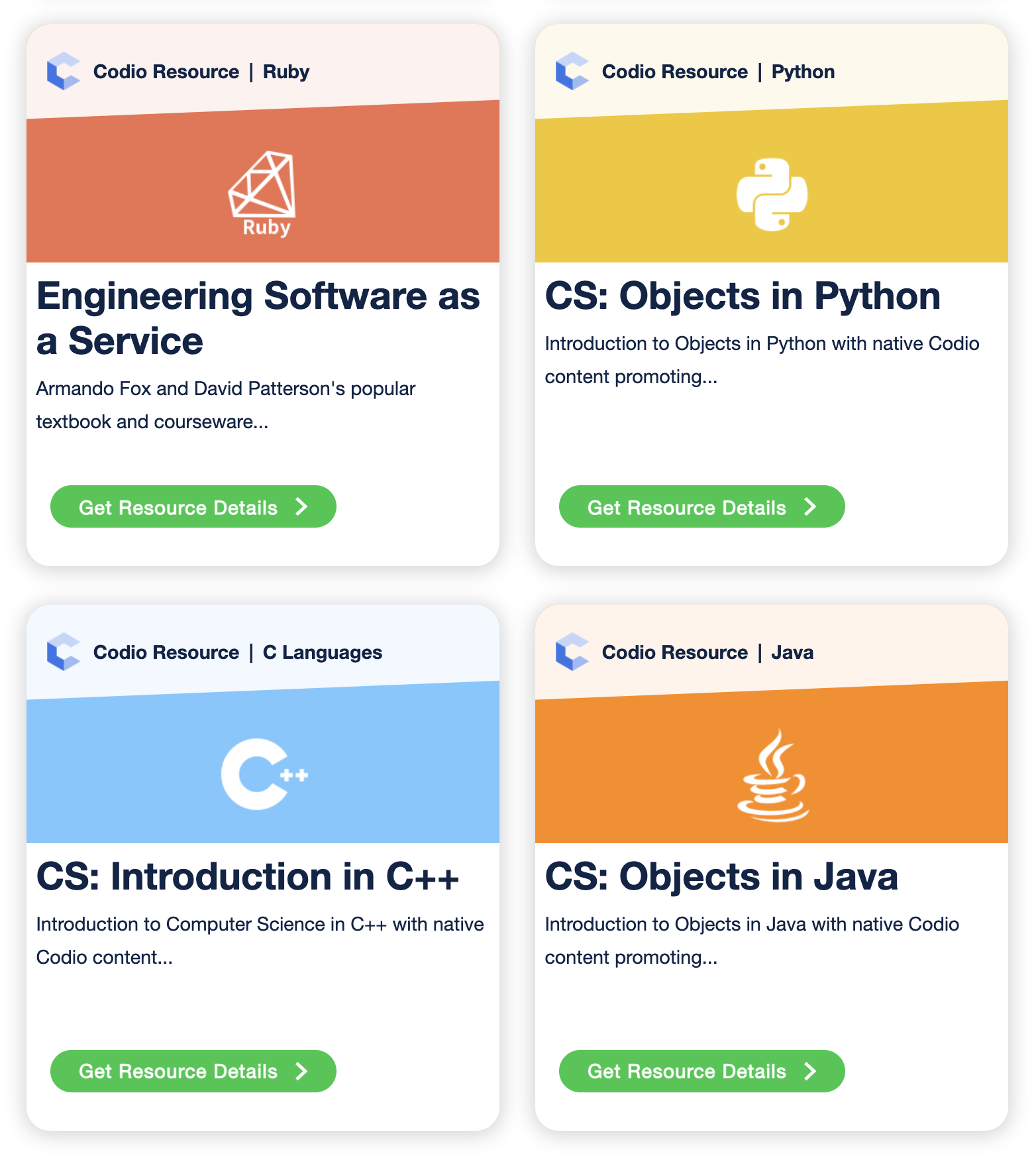 Codio Resource Screen